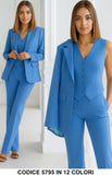 Tailleur 3 Pezzi Giacca Gilet Pantalone Donna Elegante Casual Completo Coordinato in 13 Colori - 5795
