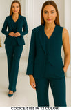 Tailleur 3 Pezzi Giacca Gilet Pantalone Donna Elegante Casual Completo Coordinato in 13 Colori - 5795