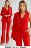 Tailleur 3 Pezzi Giacca Gilet Pantalone Donna Elegante Casual Completo Coordinato in 13 Colori - 5795