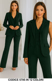 Tailleur 3 Pezzi Giacca Gilet Pantalone Donna Elegante Casual Completo Coordinato in 13 Colori - 5795