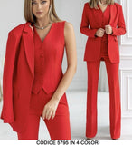 Tailleur 3 Pezzi Giacca Gilet Pantalone Donna Elegante Casual Completo Coordinato in 13 Colori - 5795
