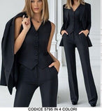 Tailleur 3 Pezzi Giacca Gilet Pantalone Donna Elegante Casual Completo Coordinato in 13 Colori - 5795