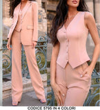 Tailleur 3 Pezzi Giacca Gilet Pantalone Donna Elegante Casual Completo Coordinato in 13 Colori - 5795