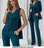 Tailleur 3 Pezzi Giacca Gilet Pantalone Donna Elegante Casual Completo Coordinato in 13 Colori - 5795