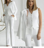 Tailleur 3 Pezzi Giacca Gilet Pantalone Donna Elegante Casual Completo Coordinato in 13 Colori - 5795