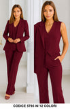Tailleur 3 Pezzi Giacca Gilet Pantalone Donna Elegante Casual Completo Coordinato in 13 Colori - 5795