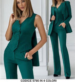 Tailleur 3 Pezzi Giacca Gilet Pantalone Donna Elegante Casual Completo Coordinato in 13 Colori - 5795