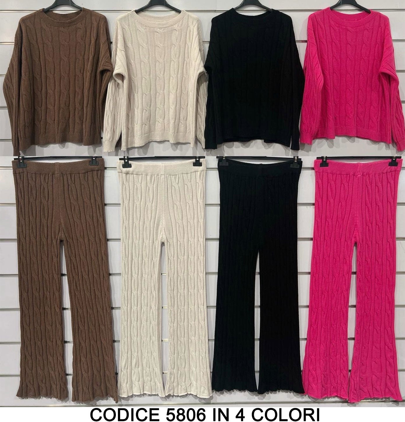 Completo Maglia e Pantalone Trama Trecce Coordinato Caldo Tuta Sportiva Casual Elegante in 4 Colori - 5806