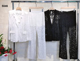 Completo Tailleur Merlettato Giacca e Pantaloni Merletto Elegante e Casual Coordinato Cerimonia in Bianco o Nero - 5846