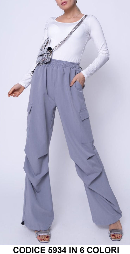 Pantaloni Donna Cargo con Laccetti per Stringere Pantalone Casual Elastico in 6 Colori - 5934