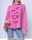 Camicia Casual Donna con Volant al centro Manica Lunga Elegante in 8 Colori - 5938