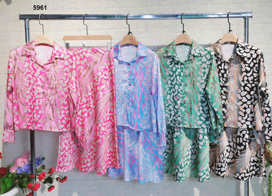Completo Kimono Camicia con Gonna Lunga Tessuto Morbido Comodo Coordinato Stile Giappone in 4 Colori - 5961