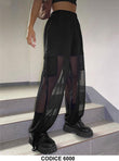 Pantalone Cargo Nero con Tasca e Laccetti alla Caviglia Semitrasparente Pantaloni Donna Ragazza - 6000
