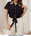 Camicia Elegante con Strass al Collo Brillantini con Fascia a Nodo Camicie in 2 Colori - 6082