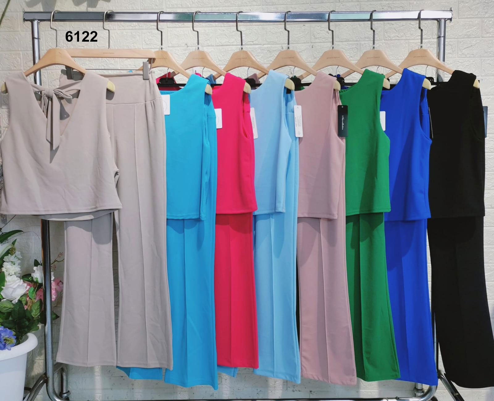 Completo Maglia Top con Fiocco Pantalone Zampa Coordinato Casual Elegante Coordinato in 7 Colori - 6122