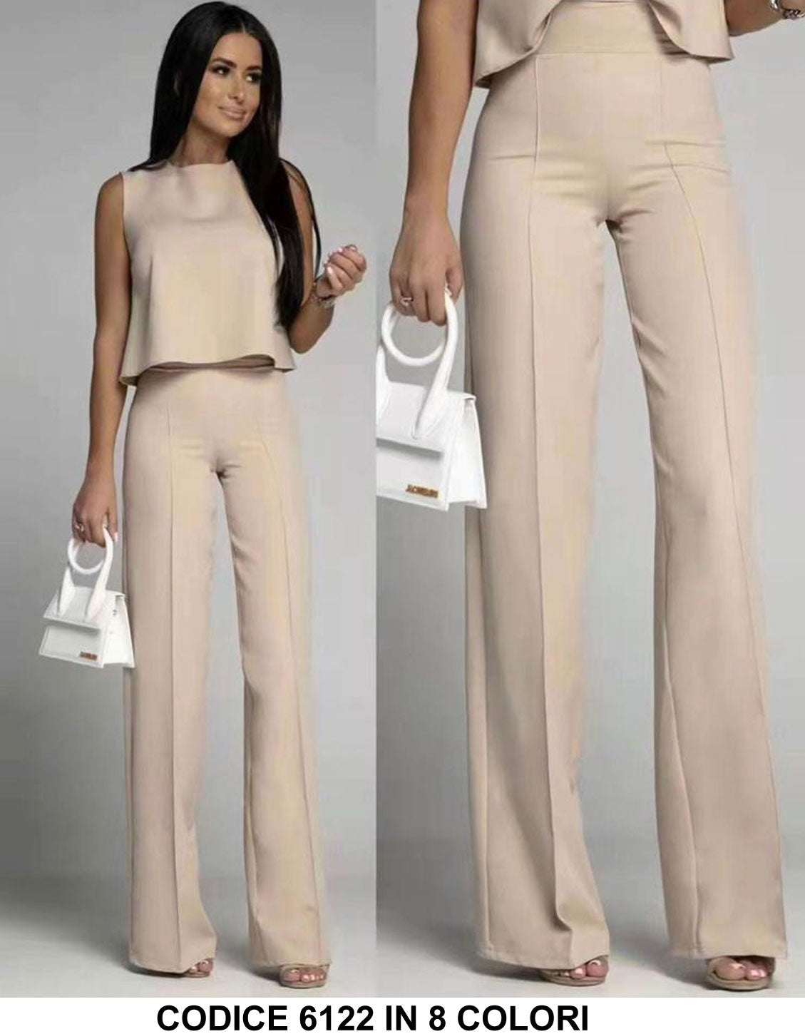 Completo Maglia Top con Fiocco Pantalone Zampa Coordinato Casual Elegante Coordinato in 7 Colori - 6122