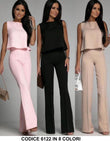 Completo Maglia Top con Fiocco Pantalone Zampa Coordinato Casual Elegante Coordinato in 7 Colori - 6122