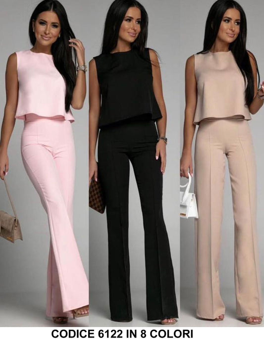 Completo Maglia Top Con Fiocco Pantalone Zampa Coordinato Casual Elegante Coordinato In 2 Colori - 6122Out