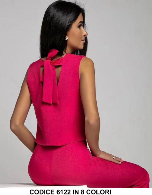Completo Maglia Top con Fiocco Pantalone Zampa Coordinato Casual Elegante Coordinato in 7 Colori - 6122