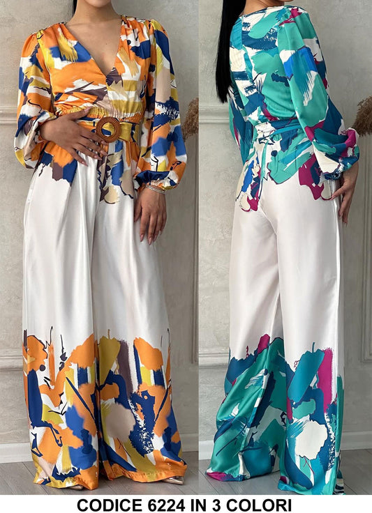 Tuta Elegante Intera Multicolore con Cintura Anello Jumpsuit Colorata Casual in 3 Colori - 6224