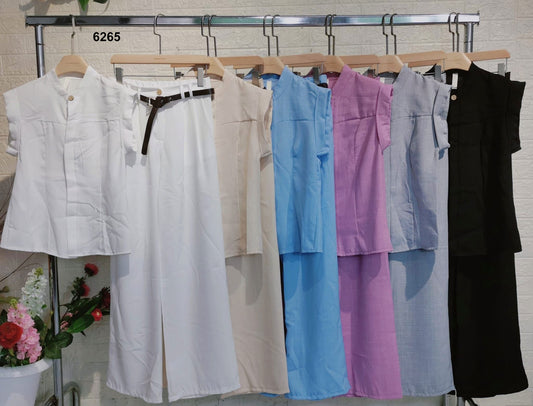 Completo Casual Camicia Smanicata Pantalone Zampa Coordinato Tailleur Elegante in 6 Colori - 6265