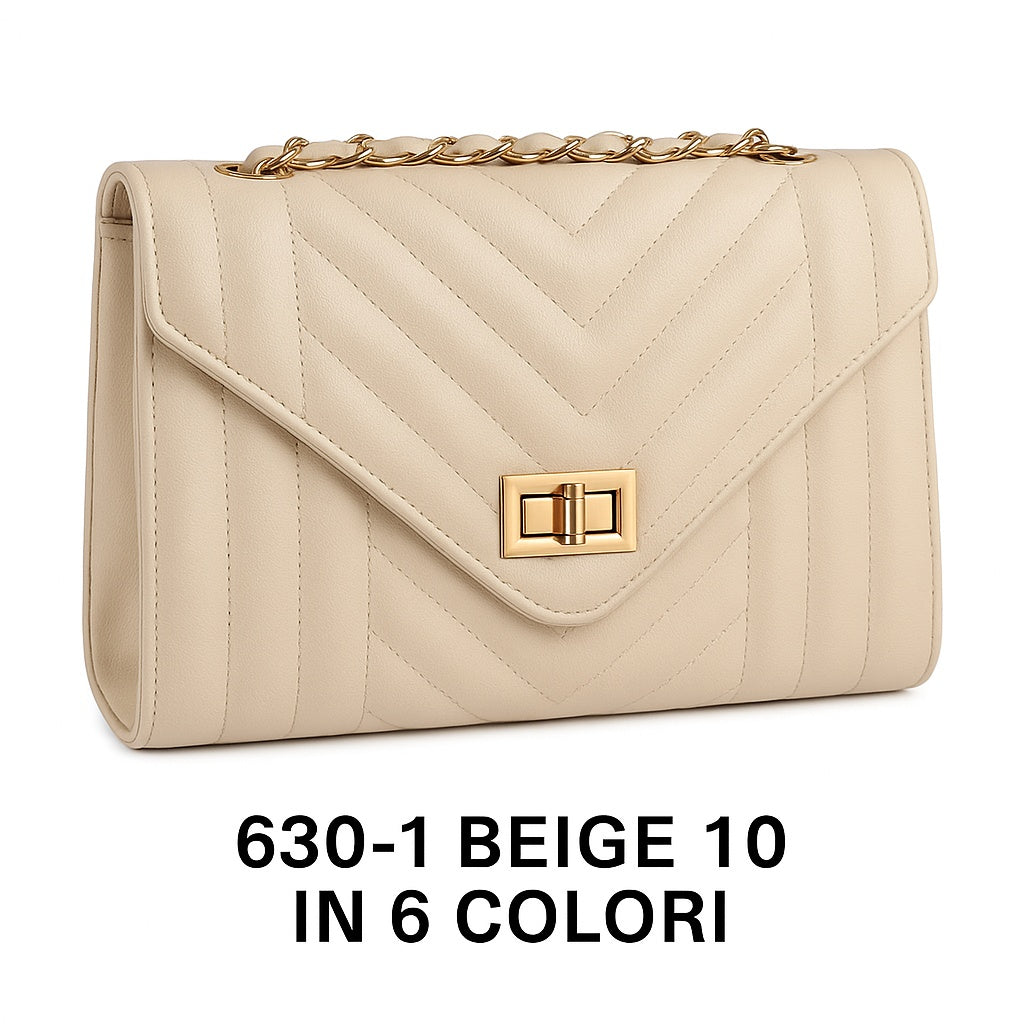 Borsa a Tracolla Trapuntata eco Pelle Donna con Catena Oro Elegante Versatile L.26 x H.15 x P.8 - CL630-1