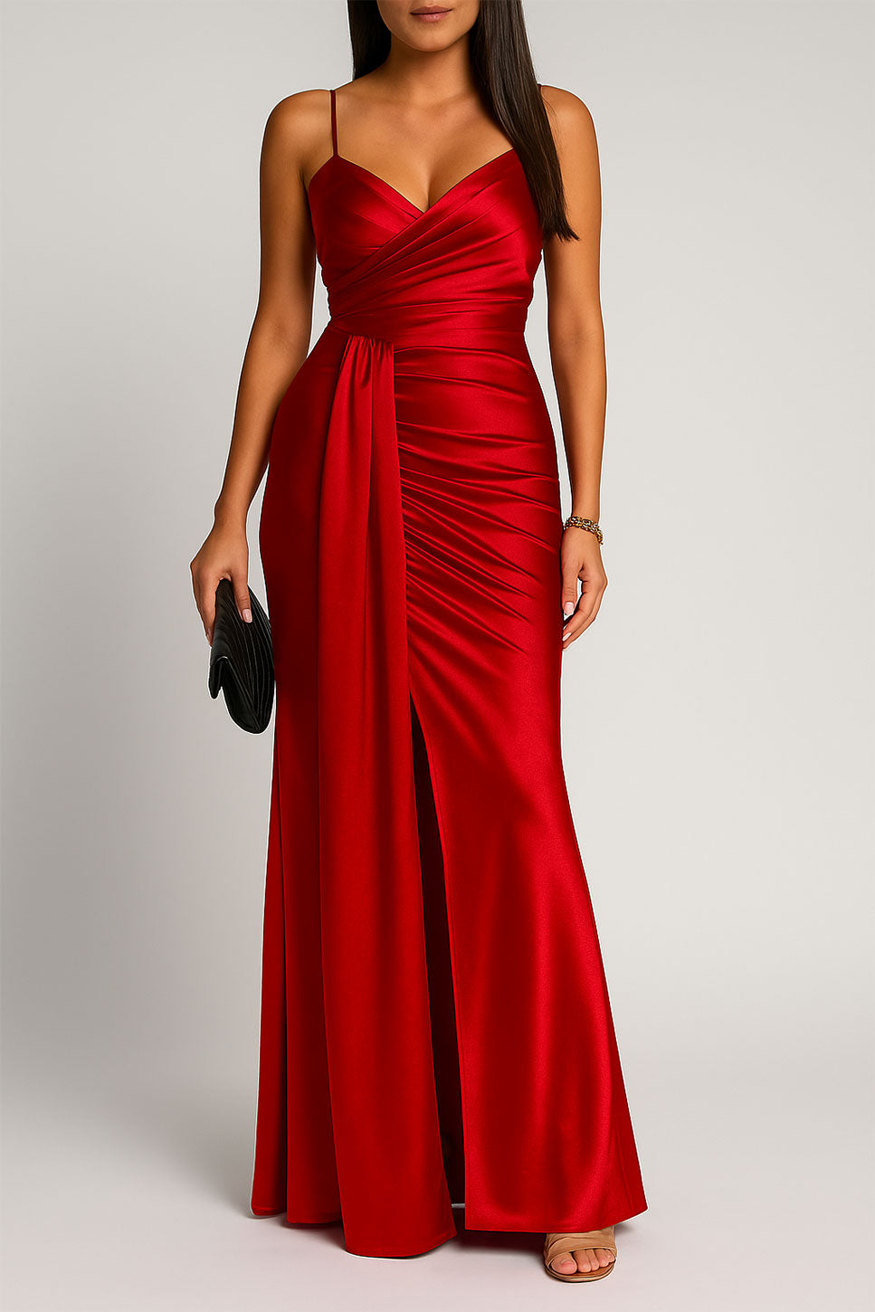 Abito Lungo Da Cerimonia Con Drappeggio Spacco Laterale Vestito Chic In 2 Colori - 6326Out