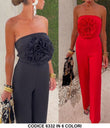 Tuta Elegante con Applicazione Maxi Rosa Jumpsuit Evento Cerimonia Casual in 6 Colori - 6332