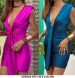 Abito Corto Elegante Effetto Rasato Smanicato Vestito Sensuale Fascia Lunga in Vita in 6 Colori - 6743