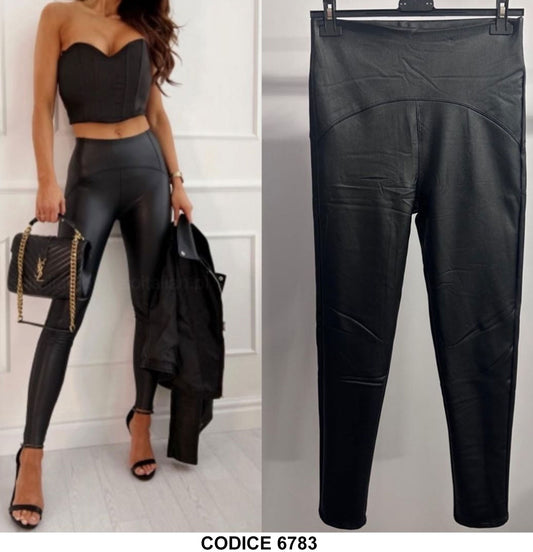 Pantalone Donna eco Pelle Nero Aderente Tipo Leggins Pantaloni Ragazze Neri Casual Fashion - 6783Out