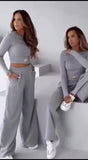 Completo Casual Maglia Corta Manica Lunga Pantalone Palazzo Tuta Sportiva Coordinato in 3 Colori - 6822