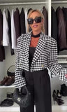Completo Elegante Giacca Pied de Poule Pantalone Nero Palazzo Tailleur Coordinato Bianco e Nero - 6826