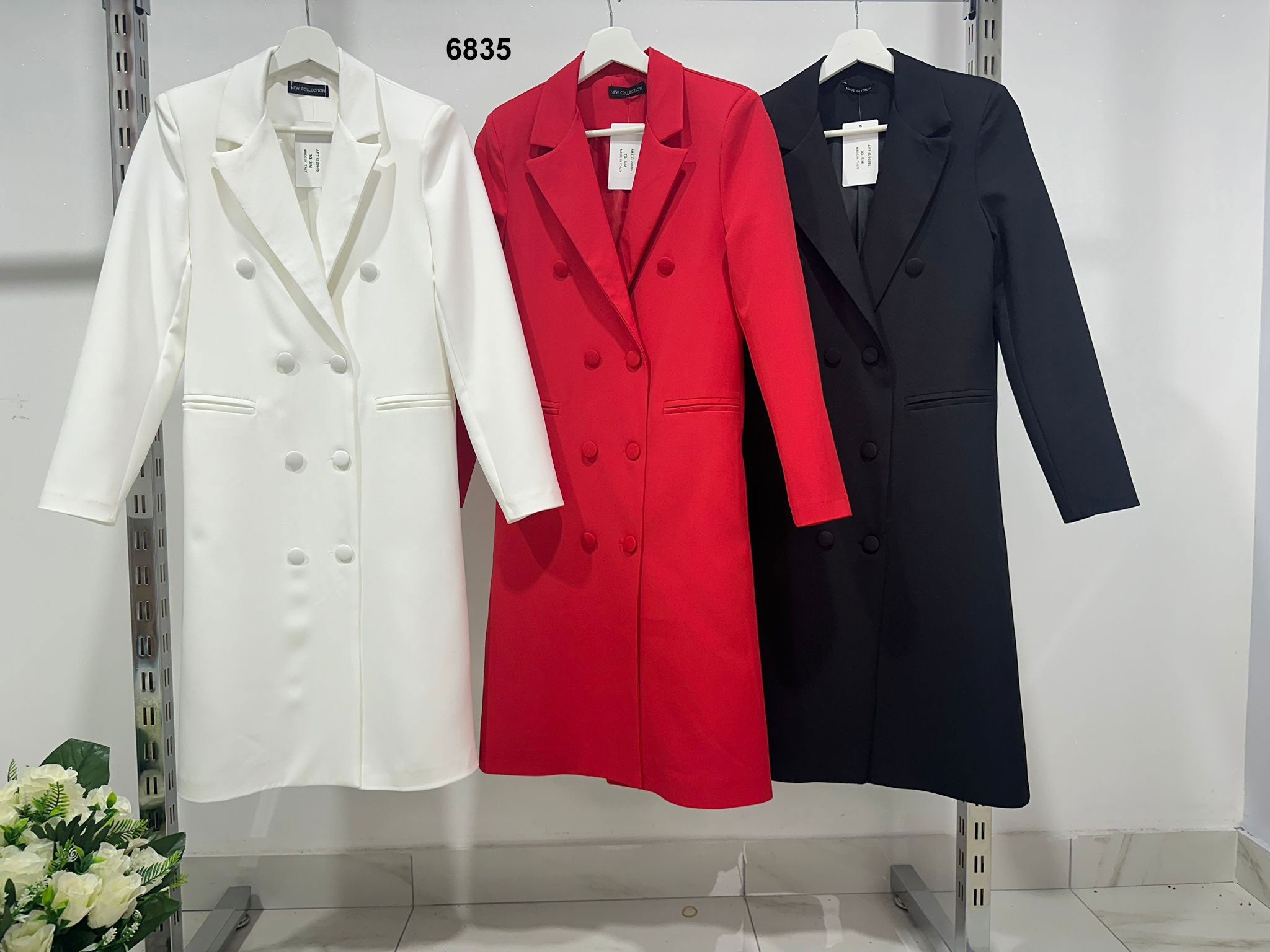 Abito Lungo Elegante Doppio Petto Manica Lunga 8 Bottoni Vestito Cerimonia Tubino in 3 Colori - 6835