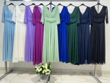 Abito Lungo Elegante Cerimonia Cocktail Brillantinato Vestito Scollo V Velato in 9 Colori - 6874