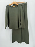 Completo in Lana Rasata Maglia Manica Lunga Pantalone Palazzo Coordinato Tuta Sportiva in 4 Colori - 6888