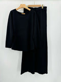 Completo in Lana Rasata Maglia Manica Lunga Pantalone Palazzo Coordinato Tuta Sportiva in 4 Colori - 6888