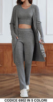 Completo Maglia Cardigan Lunga Top Pantalone Tessuto Morbido Rigato Coordinato Casual in 5 Colori - 6902