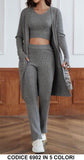 Completo Maglia Cardigan Lunga Top Pantalone Tessuto Morbido Rigato Coordinato Casual in 5 Colori - 6902