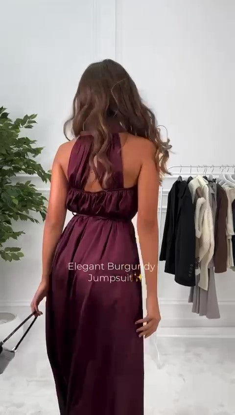 Tuta Intera Elegante Schiena Scoperta Allacciata al Collo Jumpsuit Cocktail Cut Out in Rosso o Nero - 6913