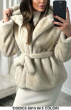Cappotto con Cintura Alta Qualità Stampa Tigrata Giubbotto in eco Pelliccia Pellicciotto in 5 Colori - 6915