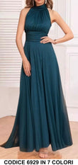 Abito Lungo Elegante da Cerimonia Brillantinato Scollo all'Americana Vestito Eventi in Nero - 6929Out