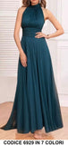 Abito Lungo Elegante da Cerimonia Brillantinato Scollo all'Americana Vestito Eventi in Nero - 6929Out