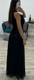 Abito Lungo Elegante da Cerimonia Brillantinato Scollo all'Americana VestitoEventi in 10 Colori - 6929