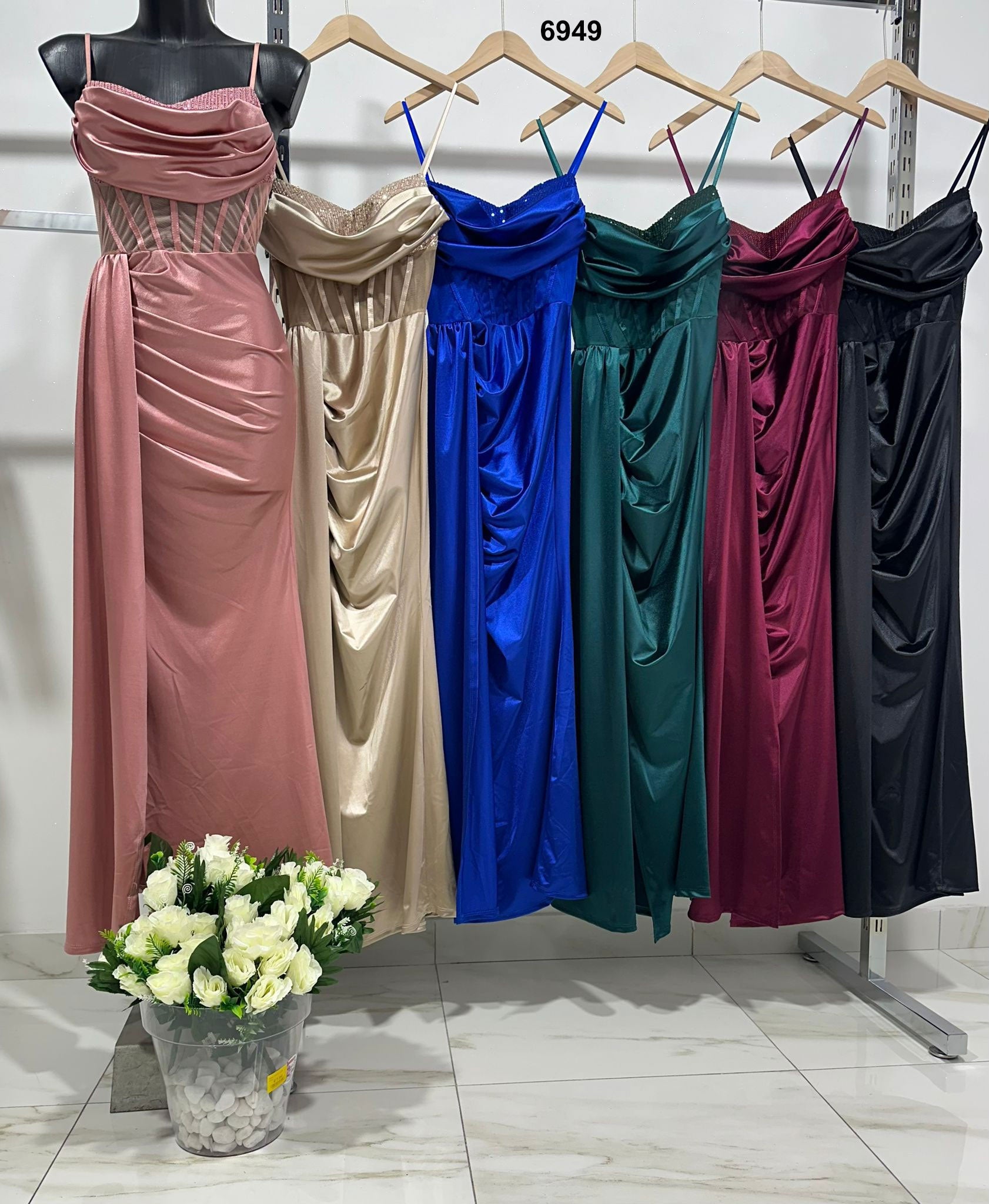 Abito Lungo Elegante Cerimonia Corpetto Brillantini Semitrasparente Ve I Love Dress