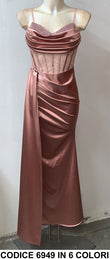 Abito Lungo Elegante Cerimonia Corpetto Brillantini Semitrasparente Vestito Rouche in 6 Colori - 6949