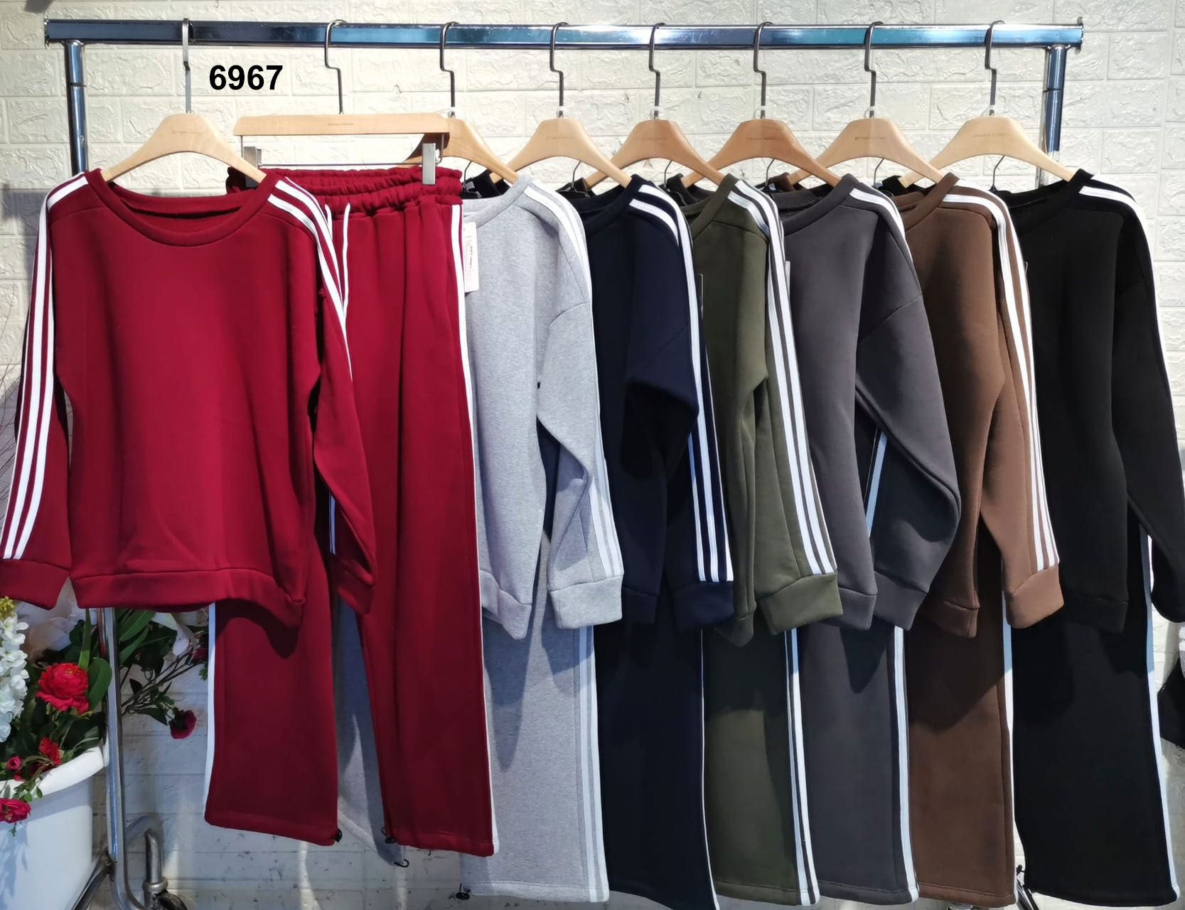Completo Righe Verticali Bianche Tuta Sportiva Coordinato Casual Felpa Pantalone palazzo in 7 Colori - 6967