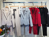 Completo Giacca Doppiopetto Pantalone Sigaretta con Fiocco Tailleur Abito Coordinato Casual in 4 Colori - 6976