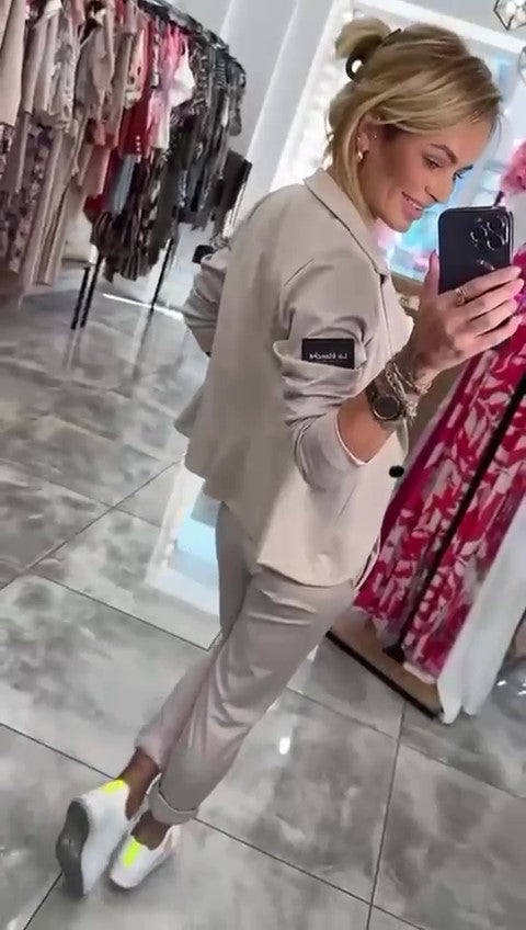 Completo Giacca Doppiopetto Pantalone Sigaretta con Fiocco Tailleur Abito Coordinato Casual in 4 Colori - 6976