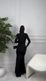 Abito Lungo Nero Elegante Cut Out Scollatura Profonda Sensuale Vestito Cocktail Aderente - 6989Out