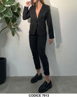 Tailleur Nero 3 pezzi Giacca Gilet Pantalone Capri Strass Rilievo Abito Completo Coordinato Elegante - 7013